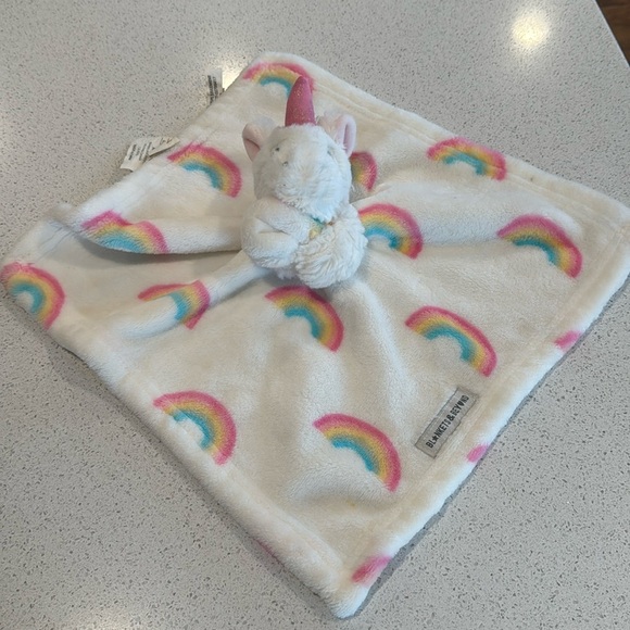 Blankets & Beyond Rainbow White Unicorn Baby Security Blanket Lovey Nunu - Picture 2 of 9